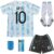 2021 Argentina Home Blue #10 Lionel Messi Kids Soccer Jersey & Shorts Set Youth Sizes